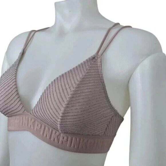 Victoria's Secret PINK Bralette Bra  Pink Silver Metallic Strappy Size Small - Picture 6 of 10